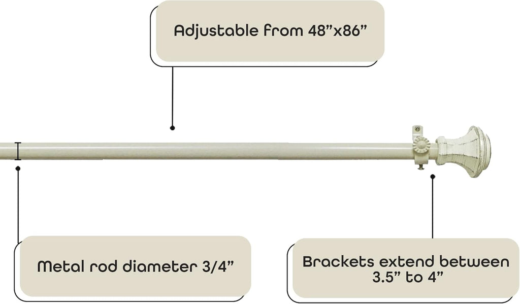 Achim Home Decor Buono II Decorative Window Curtain Rods - Lightweight, Easy To Install, 48-86 Inches