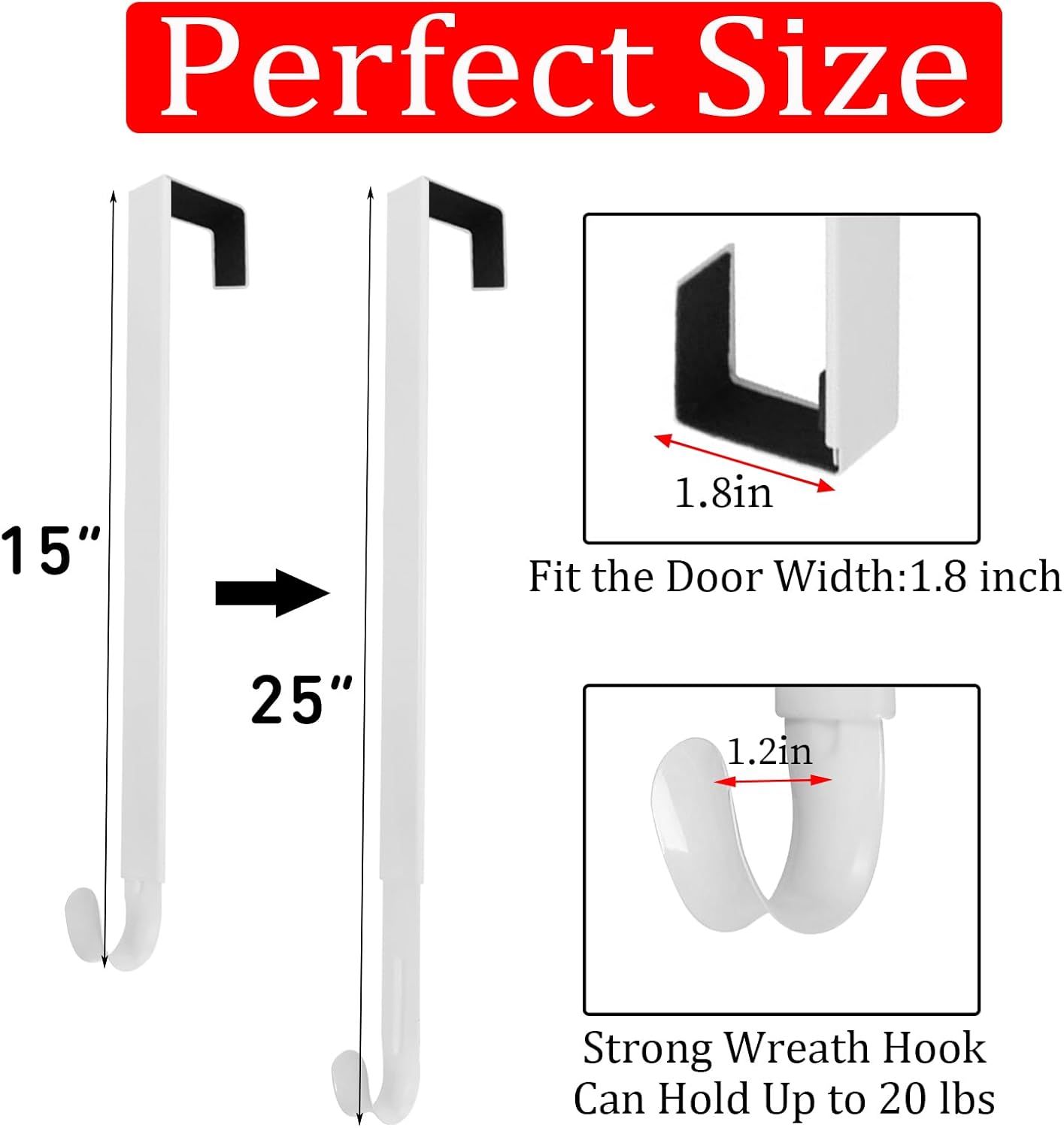 Regine Switzerland Wreath Hanger - Adjustable 15" to 25" for Christmas & Fall Decor | White