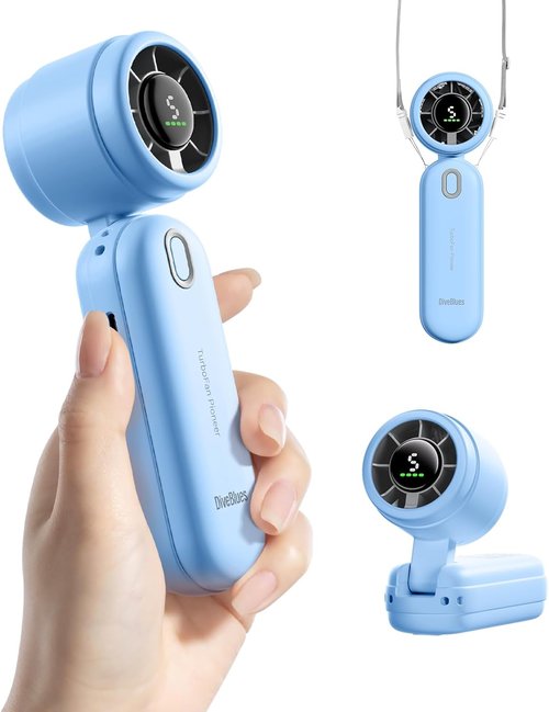 Diveblues Portable Handheld Turbo Fan - High-Speed USB Rechargeable Pocket Fan for Travel & Home (Blue)