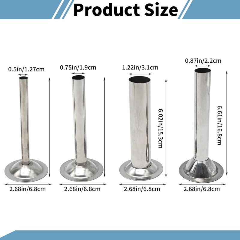 Saihisday Stainless Steel Sausage Stuffer Tubes Food Meat Grinder Attachment Stainless Steel Sausage Stuffer Tubes for Meat Grinder Set of 4 (#8)