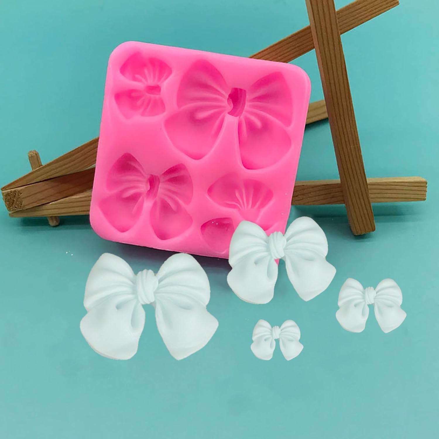 Skiennix Silicone Bow Molds - 4Pcs Set for Cakes, Cupcakes, Chocolate & Resin Crafts | Pink & Gray