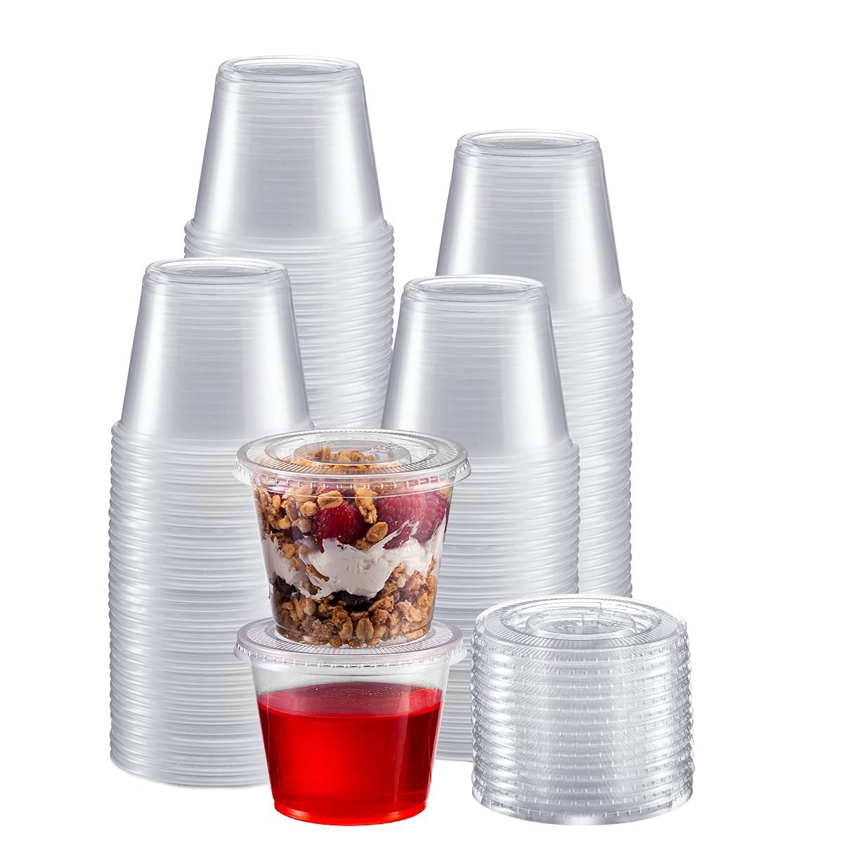 Zeml Portion Cups with Lids (5.5 Ounces, 200 Pack) | Disposable Plastic Cups for Meal Prep, Portion Control, Salad Dressing, & Medicine | Small Plastic Condiment Container