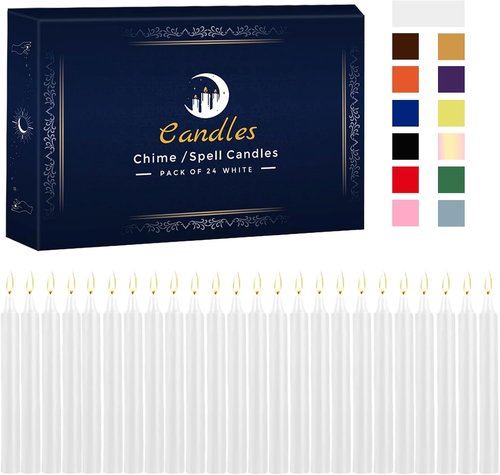 Kunrsug 24 Pack White Spell Chime Candles - Premium Mini Unscented Taper Candles for Rituals & Meditation - 4 Inch Tall