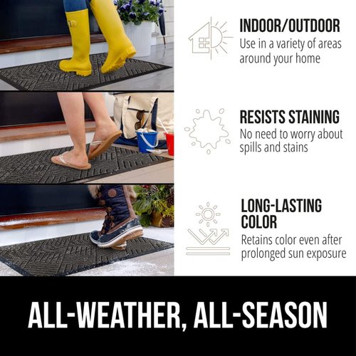 GORILLA GRIP WEATHERMAX Door Mat - Durable Non-Slip Design | 17x29 Inches, Gray & Beige