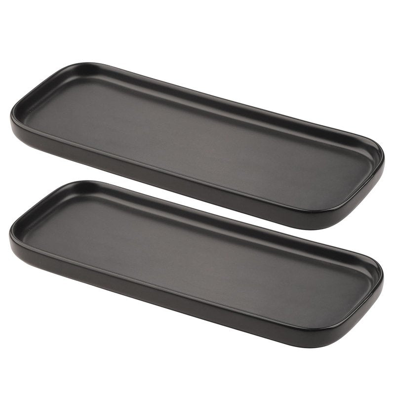 VanEnjoy Set of 2 Ceramic Tray for Kitchen Counter, Black Vanity Tray for Bathroom Counter, Long Narrow Tray for Soap Bottles