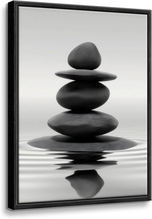 DCMVJHZV Framed Black and White Bathroom Wall Art - Zen Stones Meditation Print (12"x16") for Spa & Living Room Decor