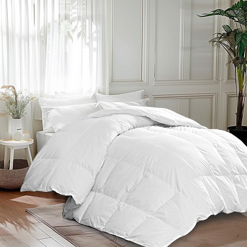 Martha Stewart Queen Size Goose Feather Down Comforter - Hypoallergenic All-Season Duvet Insert | 90 x 90 Inch White
