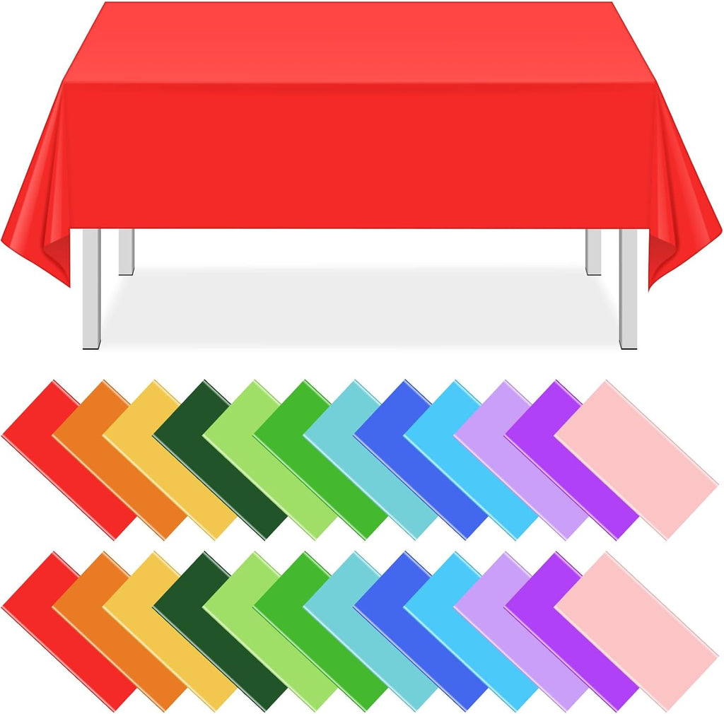 Skiennix 24 Pack Disposable Plastic Tablecloths - Colorful Rainbow Rectangle Covers | 54 x 108 Inch for Parties