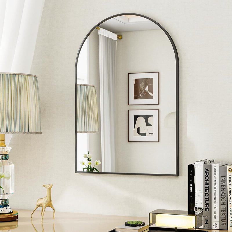 VETROVUE 24"x 36" Arched Bathroom Wall Mirror with Black Metal Frame, Modern Arch-Top Wall Mirror for Vanity, Entryway or Bedroom, HD Reflection, Shatterproof Glass