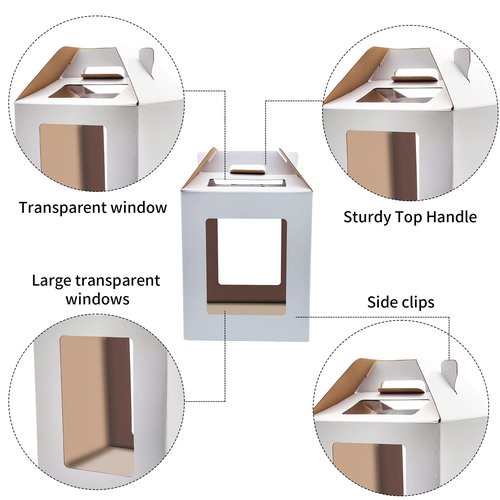 KBG Tall Cake Boxes with Window, Tiered Cake Boxes 10x10x12 & 12x12x14 Inch, Cake Carrier with 2 Cake Boards, Disposable Containers for 10 & 12 Inch