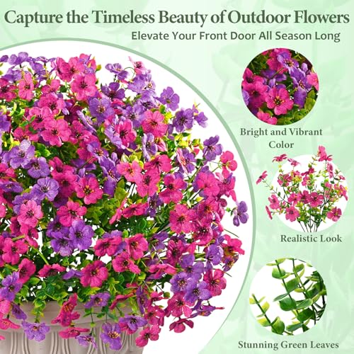 12 Bundles Artificial Outdoor Flowers - UV Resistant, Vibrant Colors