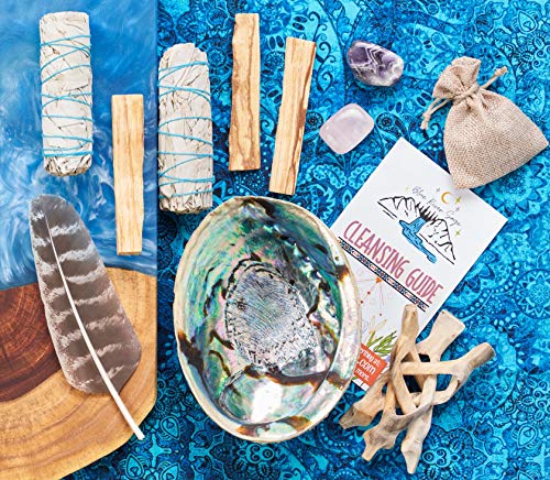 White Sage and Palo Santo Smudging Kit with Abalone Shell and Stand