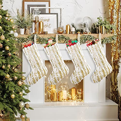 Alynsehom 4 Pack Gold Christmas Stockings 20in Faux Fur Holiday Decor