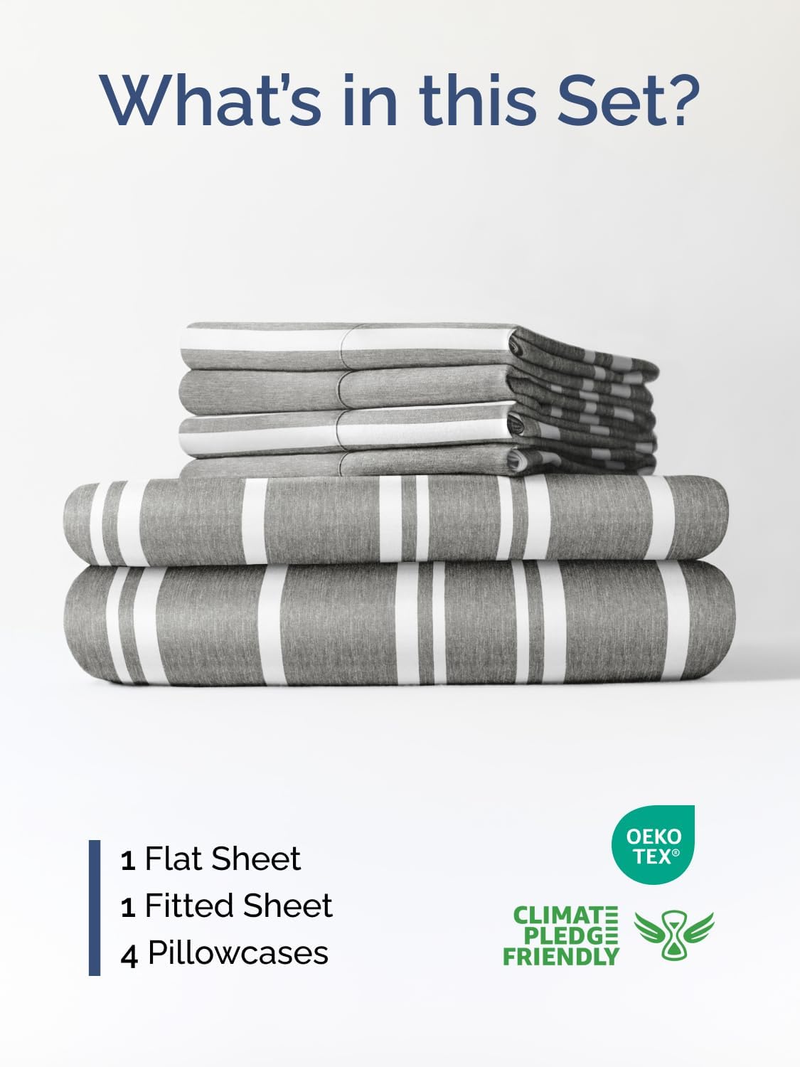 Skiennix Extra Deep Queen Sheet Set - 6 Piece Cooling Sheets for Luxurious Comfort - Soft, Wrinkle-Free, Grey Stripes
