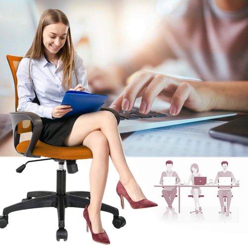 BestOffice Ergonomic Office Chair - Mid-Back Swivel Design with Breathable Backrest & Lumbar Support - Adjustable Height, Sponge Seat, Rolling Wheels - Orange - Pack of 2
