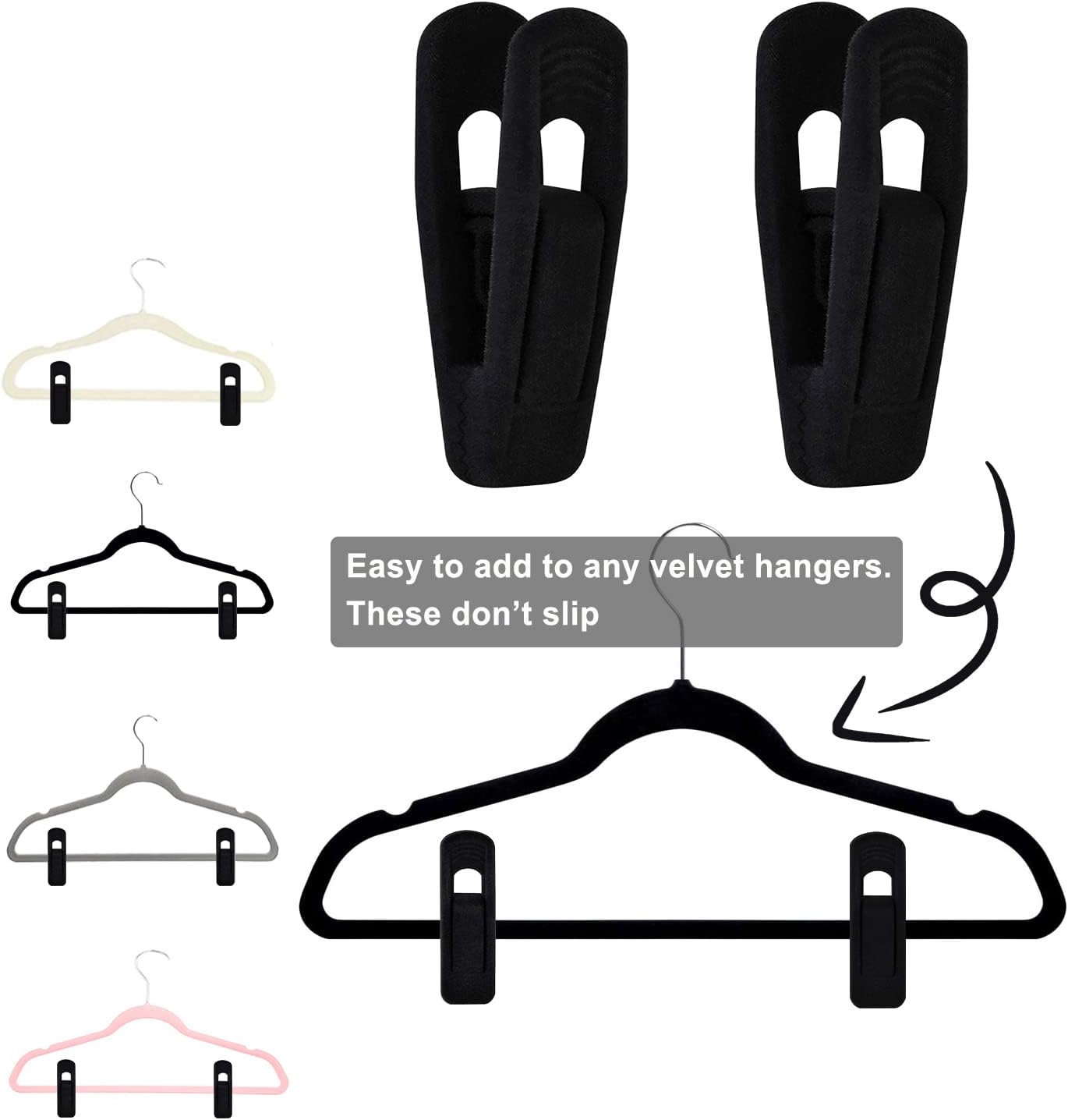 TOFIIGREM Velvet Hangers Clips - 40 PCS Black Pants & Skirt Hangers for Kids & Adults