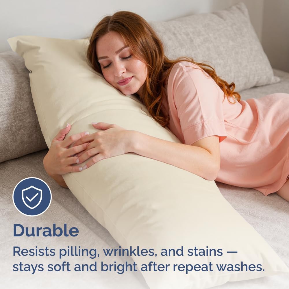 Skiennix Body Pillowcases Set of 2 | Soft, Breathable 20x54 Pillow Covers for Side Sleepers - Machine Washable (Wheat)