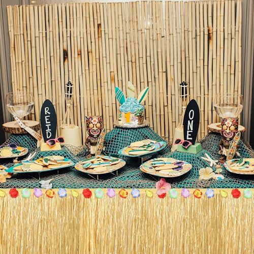 Hawaiian Luau Grass Table Skirt for Tropical Party Decorations (9ft x 29.5 in)