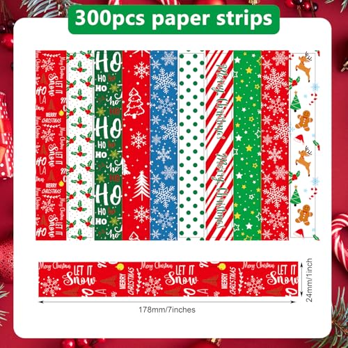 Morcheiong 300 Christmas Pattern Paper Chains for Holiday Decorations DIY Crafts