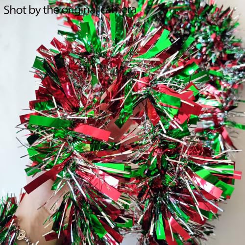 Red Green Silver Tinsel Garland 33Ft Christmas Decor Streamer - Holiday Party Decorations
