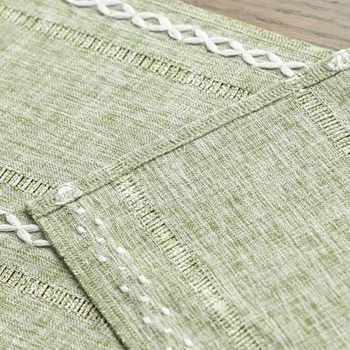 Sage Green Cotton Linen Table Runner - Embroidered Hollow 13x72 Inch