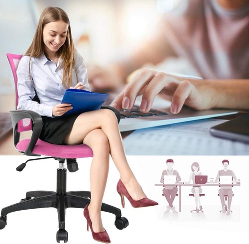 BestOffice Ergonomic Office Chair - Mid-Back Swivel Desk Chair with Lumbar Support & Breathable Backrest - Adjustable Height - Pink - Pack of 2