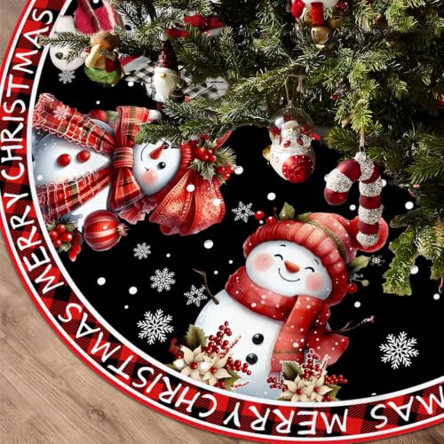 Snowman Christmas Tree Skirt 48 Inch Festive Holiday Home Decor - Winter Winter Holiday Decoration for Christmas Tree - FARMNALL
