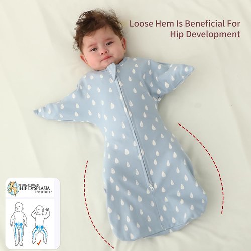 Insular Baby Transitional Swaddle - 2-Way Zipper Newborn Sleep Sack | Arms Up Wearable Blanket, Raindrop, 0-3 Months