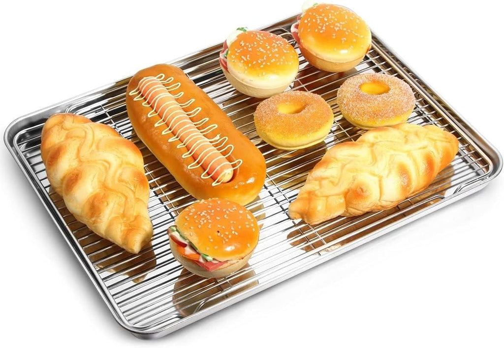 Yododo Baking Sheet Set - Stainless Steel Cookie Sheets with Cooling Racks | Heavy Duty & Easy Clean - 17½ Inch