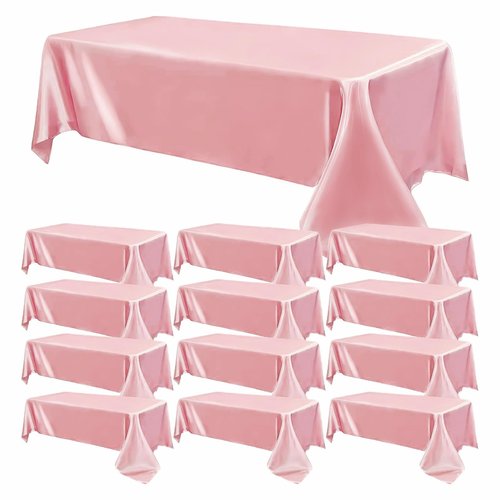12 Pack Satin Polyester Tablecloth Rectangle Table Cloth Bright Silk Smooth Fabric Tablecloth for Wedding Banquet Event Birthday Party Anniversary Engagement Fall Tea Table Décor(57"x108",Rose Gold)