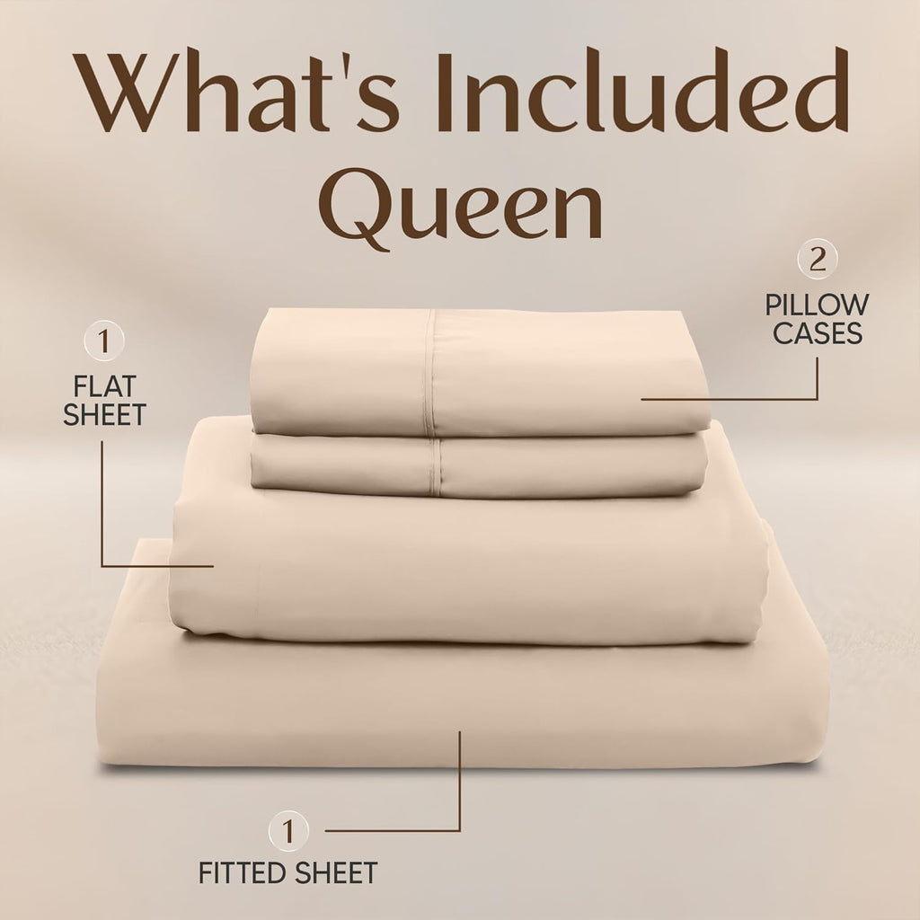 Utopia Bedding Queen Size Sheet Set - Soft, Breathable Microfiber, 4-Piece in Beige | Oeko-Tex Certified