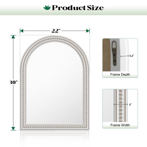 Wiserset Boho Mirror for Wall, 22" x 30" Farmhouse Arched Rustic Wooden Frame Mirror with Beaded, Arch Decorative Wall Mirrors for Bathroom, Vanity, Living Room, Entryway