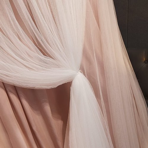 Kertnic Luxurious Bed Canopy for Girls & Adults - Double Layer Princess Canopy with Lace, Round Dome Mosquito Netting for Queen/King Bed Tent (Pink)