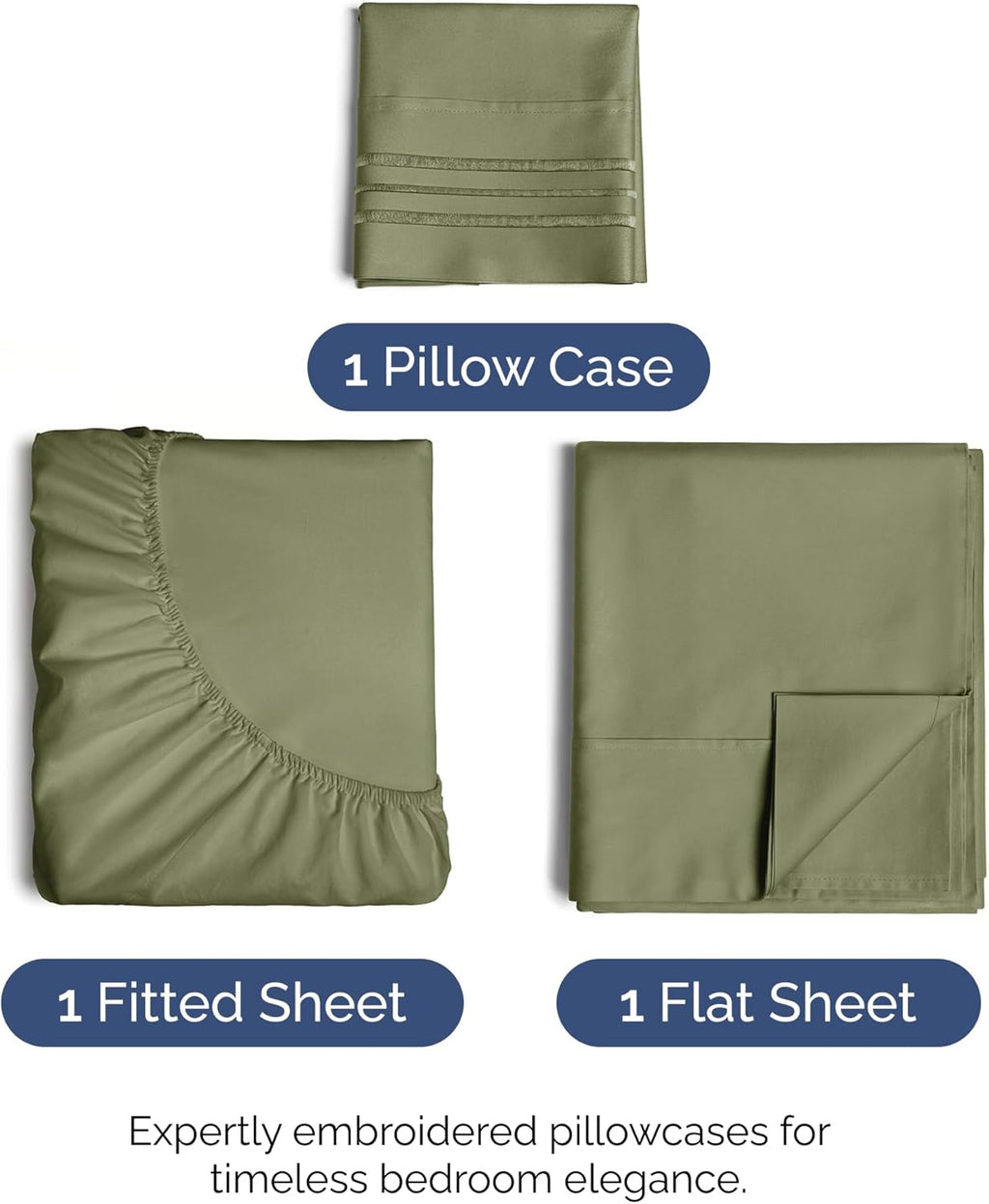 Skiennix Twin Size 3-Piece Sheet Set - Comfy Cooling Bed Sheets - Soft, Wrinkle-Free, Deep Pockets - Sage Green