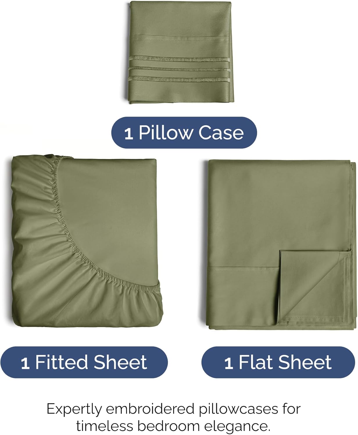 Skiennix Twin Size 3-Piece Sheet Set - Comfy Cooling Bed Sheets - Soft, Wrinkle-Free, Deep Pockets - Sage Green