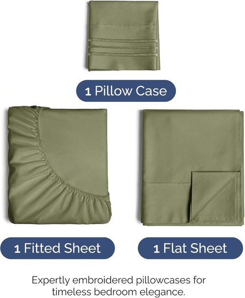 Comfy Twin Size 3-Piece Sheet Set by [Brand Name] | Breathable, Cooling Hotel Luxury Bedding - Sage Green
