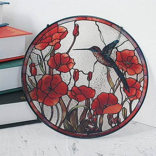 Galag 8-Inch Red Hummingbird Stained Glass Suncatcher for Windows & Gift