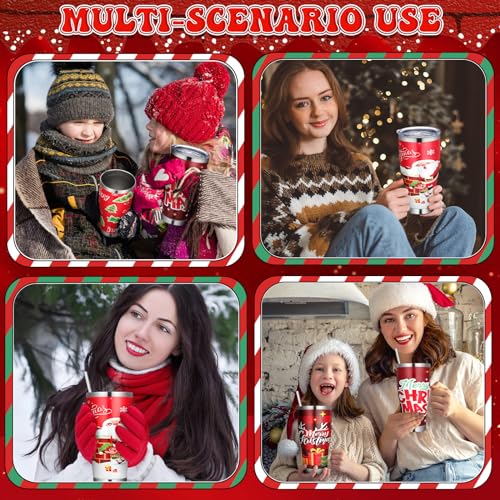 Mifoci 4 Pcs Christmas Tumblers 30oz Insulated Stainless Steel Cups - Style 1