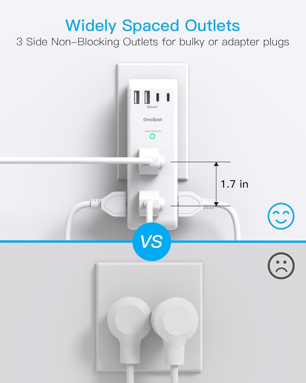 Surge Protector by [Brand Name] - 6 AC Outlet Extender with 4 USB Ports & Rotating Plug | 1800J Power Strip for Home & Office