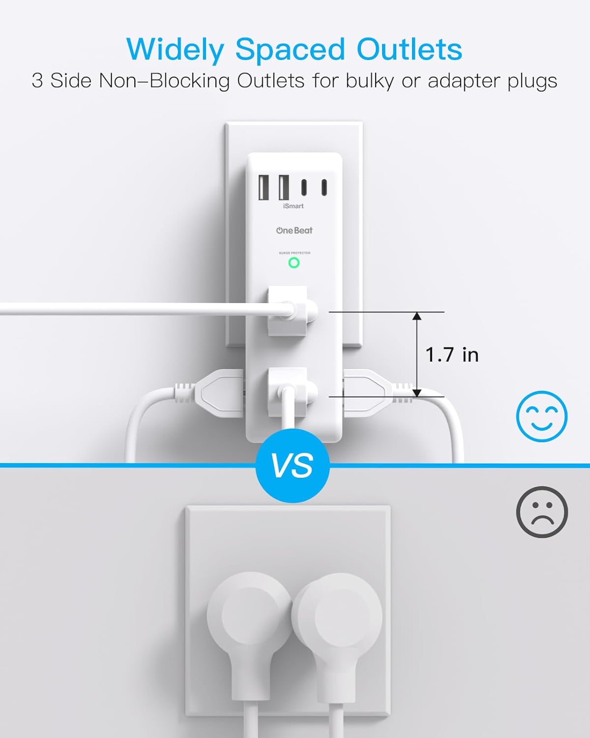 Surge Protector by [Brand Name] - 6 AC Outlet Extender with 4 USB Ports & Rotating Plug | 1800J Power Strip for Home & Office
