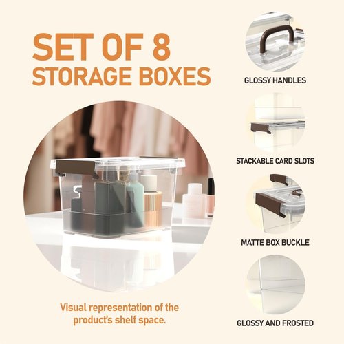 Clear Plastic Storage Bins by [Brand Name] - 8 Pack Latch Boxes with Handles | 4 Quart Multi-Purpose Solution