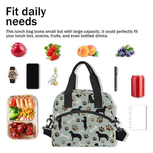 lakefvgk Cute Dog Paw Print Insulated Lunch Bag with Detachable Shoulder Strap & Carry Handle Reusable Eco-friendly Cooler Bag Tote Bag Picnic Box for Kids Men Women