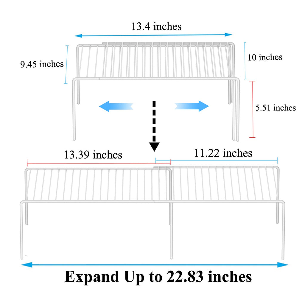 GEDLIRE Expandable Kitchen Cabinet Shelf Organizers, Heavy Duty Adjustable Counter Organizer Metal Wire Spice Rack, Freezer Storage Shelf for Cabinets, Pantry, Bathroom, Fridge, White