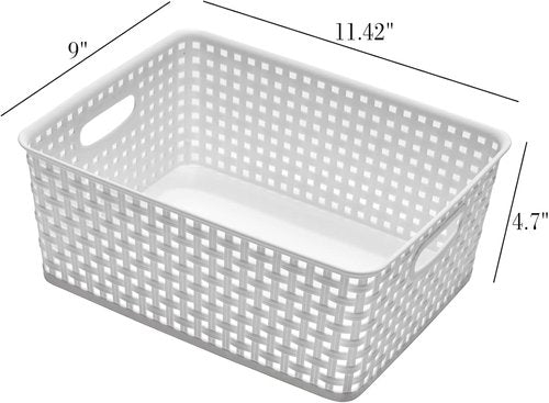 Eslite Plastic Storage Baskets - Versatile Organizers for Home | Pack of 4, 11.4" x 8.9" x 4.7" (White)