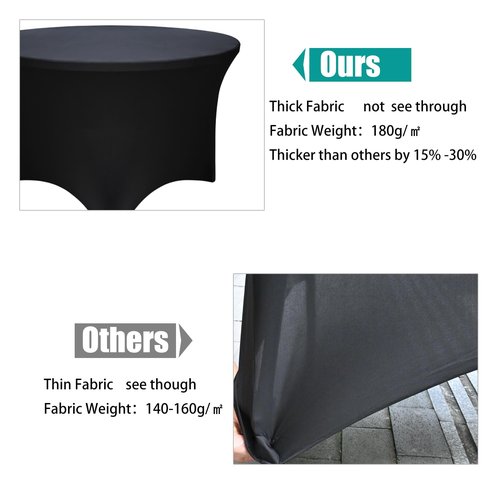 4 Pack Black 48-Inch Diameter x 30-Inch High Round Spandex Tablecloth for 4FT Round Tables|Fitted Stretch Tablecloth with Foot Bag for Party, Wedding, Birthday, Banquet, Vendor Stand