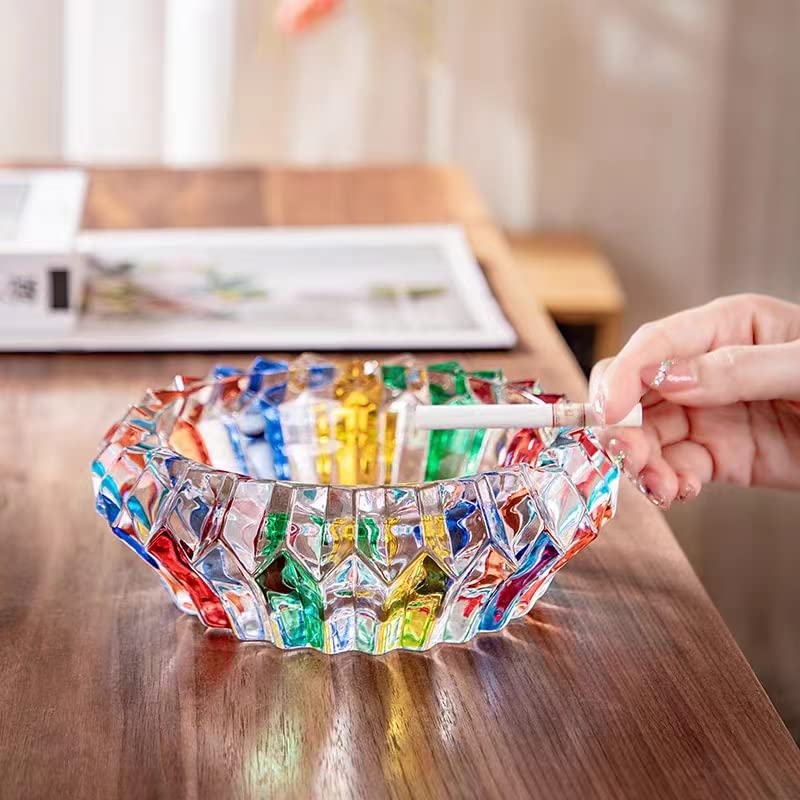 Colorful Crystal Glass Ashtray - 5.5-inch Heavy Desktop Ash Tray Holder