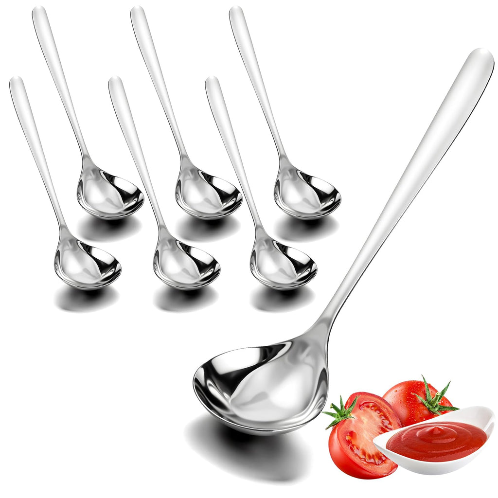 6 Pcs Small Sauce Ladle, 8.2 Inch Stainless Steel Small Serving Ladle Gravy Soup Spoon Ladles (Silver)
