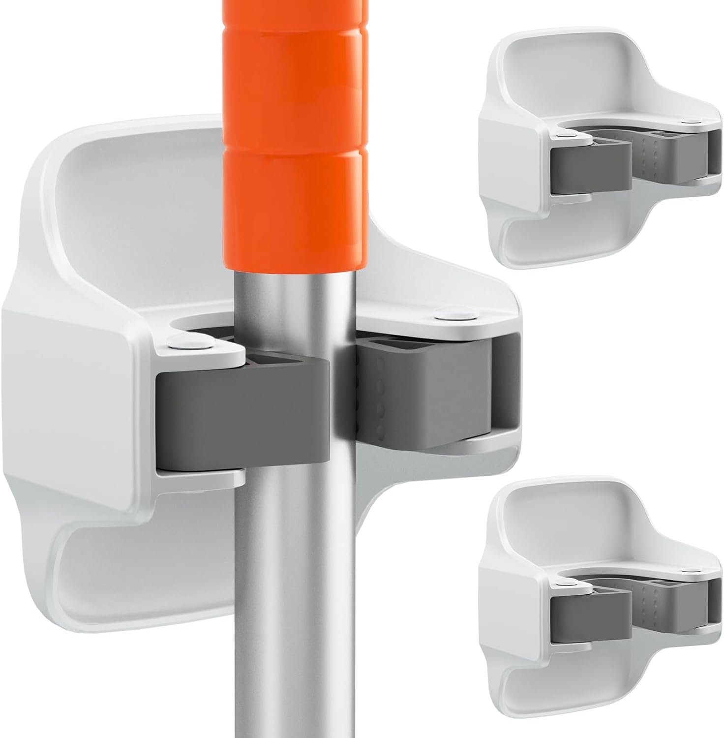Reliahom Broom Holder Wall Mount - No Drilling, Self-Adhesive Mop Grippers | 3-Pack White Garage Organizer