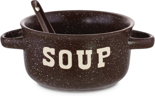 ZENVY Soup Bowl Set of 4 | Ceramic Soup Bowls and Spoons | 22 Ounce (Speckled)