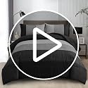 Black Comforter Set Full Size - Reversible Stripe Design, 3 Pieces